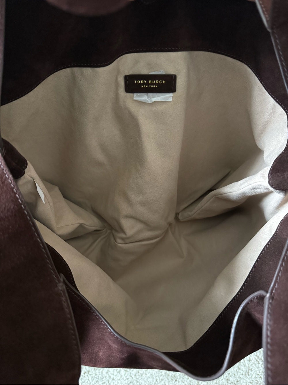 NWOT Tory Burch Suede Shoulder Tote in Deep Brown - Picture 5 of 7
